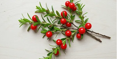 Butcher's broom red berries on the branch